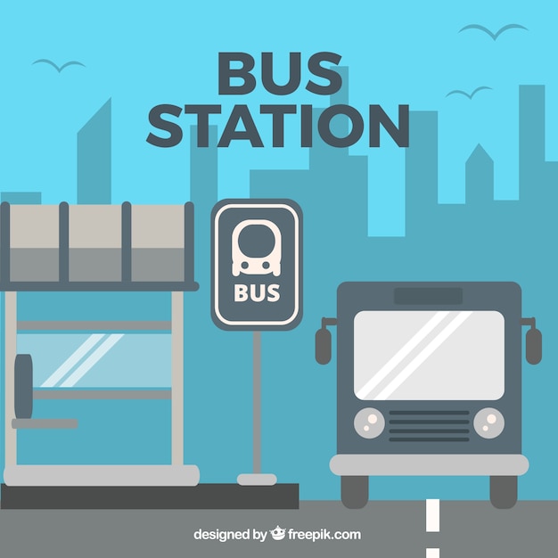 Free vector urban bus and bus stop with flat design