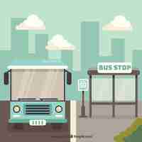 Free vector urban bus and bus stop with flat design