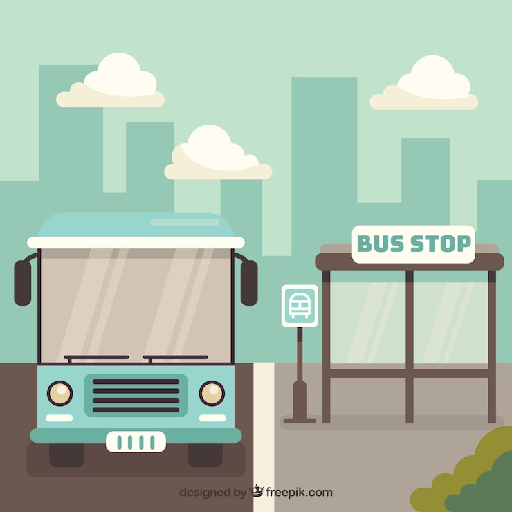 Free Vector urban bus and bus stop with flat design