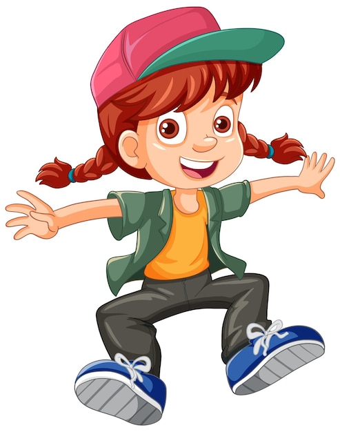 Free vector urban girl wearing cap jumping cartoon character