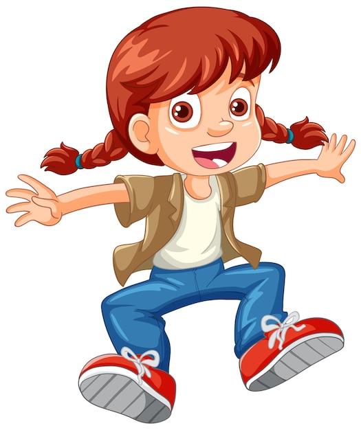 Бесплатное векторное изображение Городская девушка в толстовке с капюшоном прыгает с мультяшным персонажем