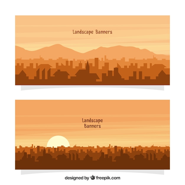 Urban landscape banners with sun
