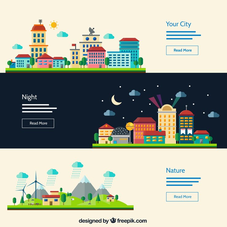 免費 Vector 城市風景的旗