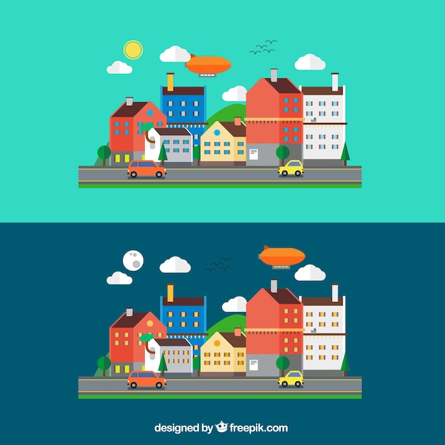 Free vector urban landscape in cartoon style