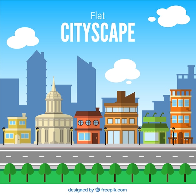 Free vector urban landscape in flat design background with road