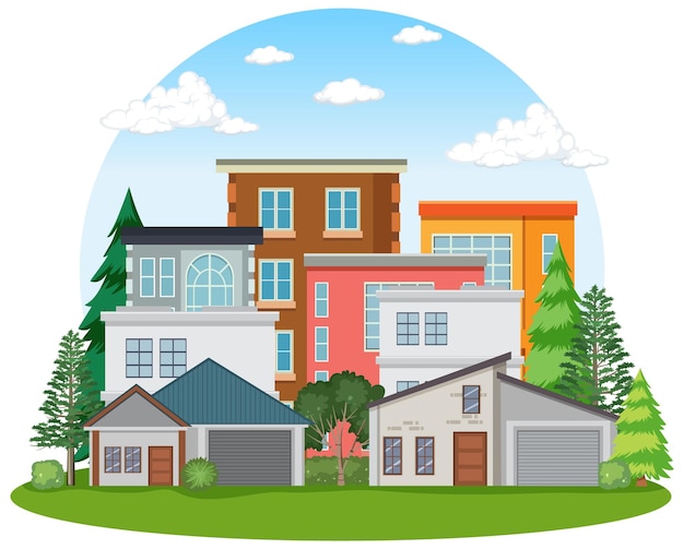 Free vector urban landscape with houses and buildings