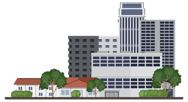 Free Vector urban landscape with houses and buildings