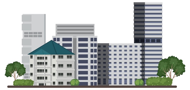 Free vector urban landscape with houses and buildings