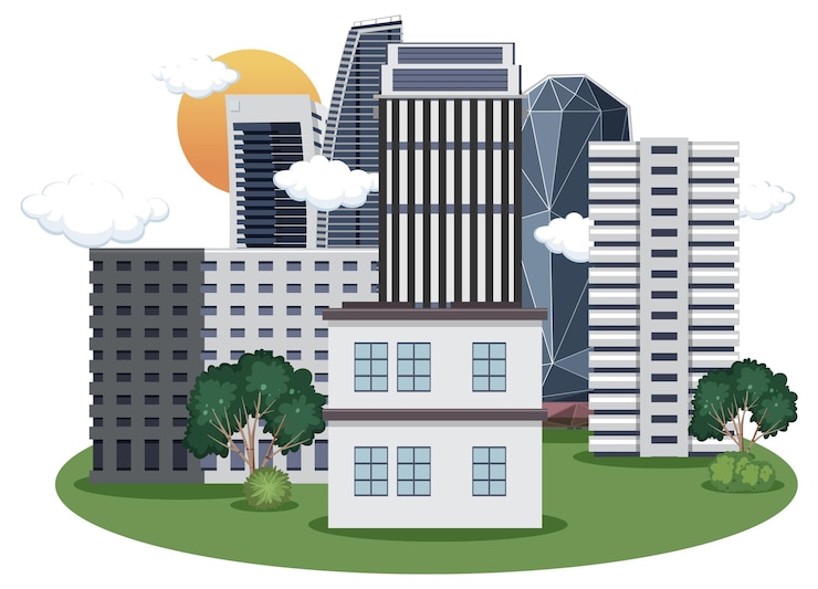 Free Vector urban landscape with houses and buildings