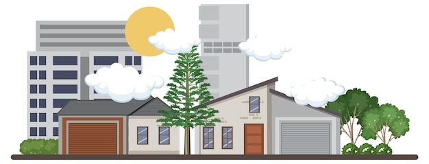 Free vector urban landscape with houses and buildings