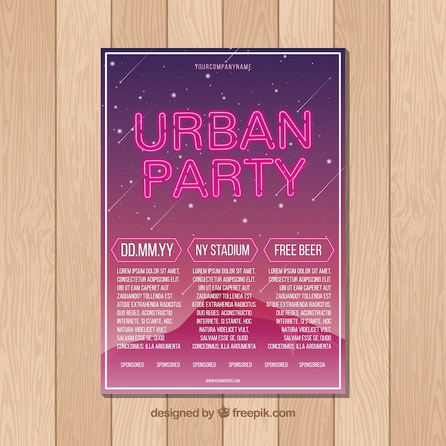 Urban party poster with neon lights