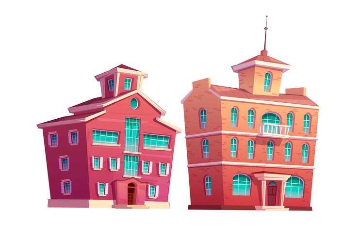 Free Vector urban retro building cartoon set