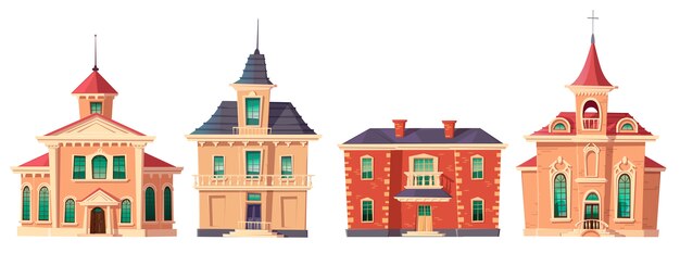 Urban retro colonial style building cartoon