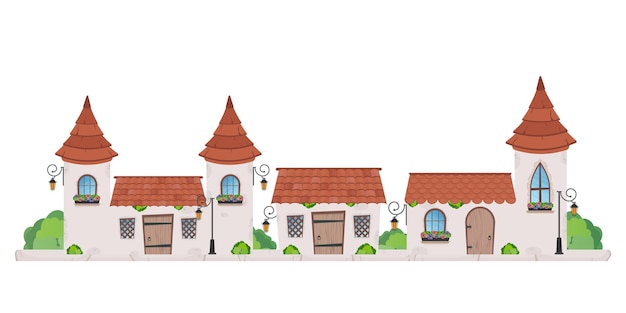 都会​の​レ​トロ​な​植民地​時代​の​建物​の​漫画​の​ベクトル図​です​。​古い​住宅​や​政府​の​建物​、​白​で​隔離された​ビクトリア​朝​の​家