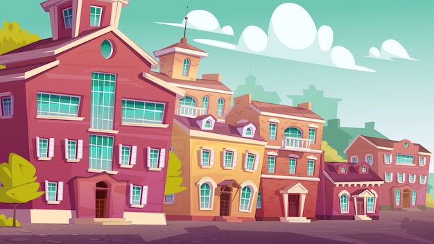 Free vector urban street landscape retro residential buildings