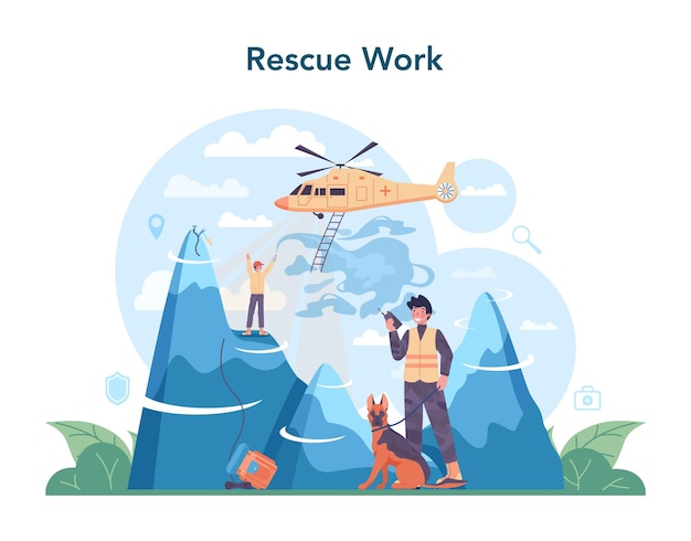 Urgency rescuer help Ambulance lifeguard in uniform assisting first aid to injured person Finding people operation Isolated flat vector illustration