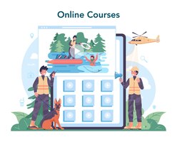 urgency rescuer online service or platform ambulance worker assisting first aid to injured person online course isolated flat vector illustration