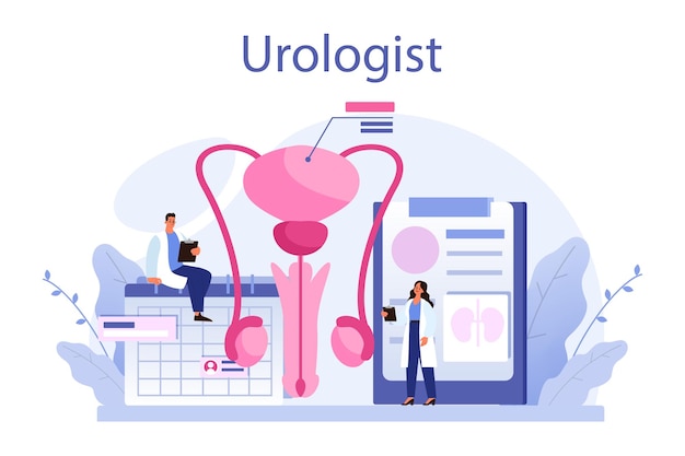 Free vector urologist concept idea of kidney and bladder treatment hospital care kidney examination endoscopy partial nephrectomy urology internal human organ vector illustration in cartoon style