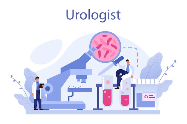 Concetto di urologo idea di trattamento di reni e vescica cure ospedaliere esame renale endoscopia nefrectomia parziale urologia organo umano interno illustrazione vettoriale in stile cartone animato