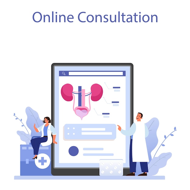 Онлайн-сервис или платформа уролога идея обследования и лечения почек и мочевого пузыря онлайн-консультация векторная плоская иллюстрация