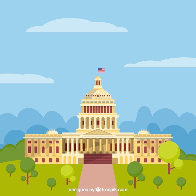 us congress building with flat design