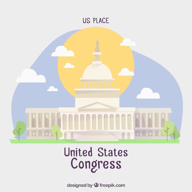 Us congress building with flat design