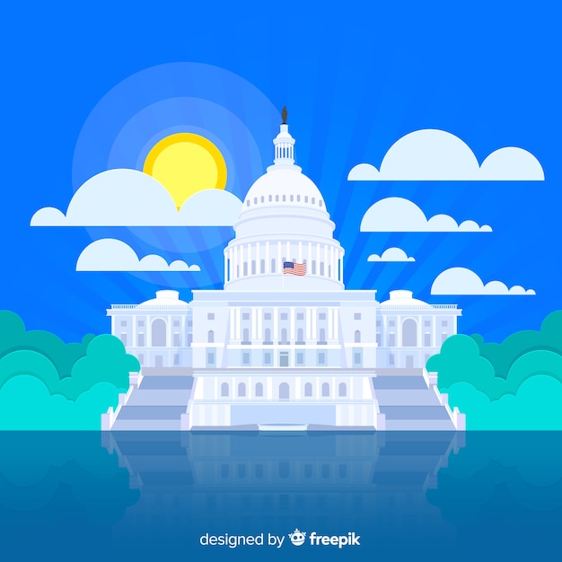 Us congress building with flat design