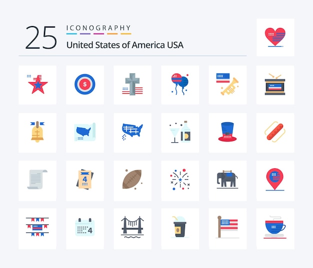 Free vector usa 25 flat color icon pack including american speaker cross flag fly