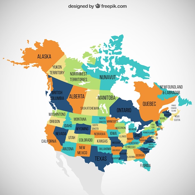 World Vector Map - Europe Centered with US States & Canadian Provinces