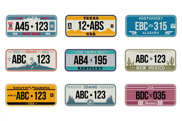 USA car number plates set