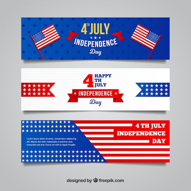 Free vector usa independence banners with flat design