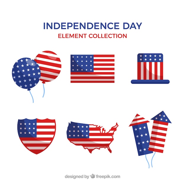미국 독립 기념일 평면 요소 컬렉션
