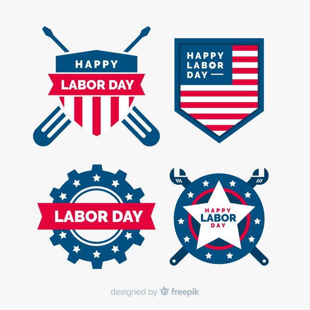 Usa labor day badge collection in flat style