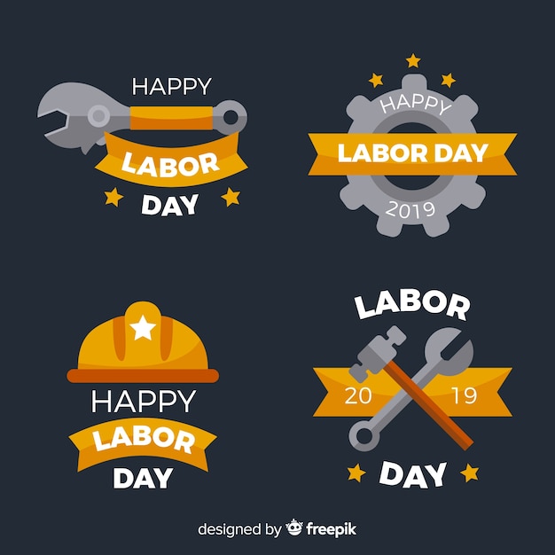 Usa labor day badge collection in flat style