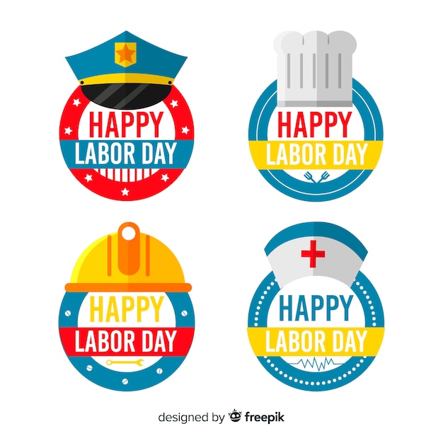 Usa labor day badge collection in flat style