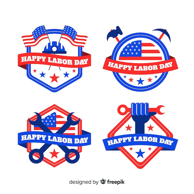 Free vector usa labor day badge collection in flat style