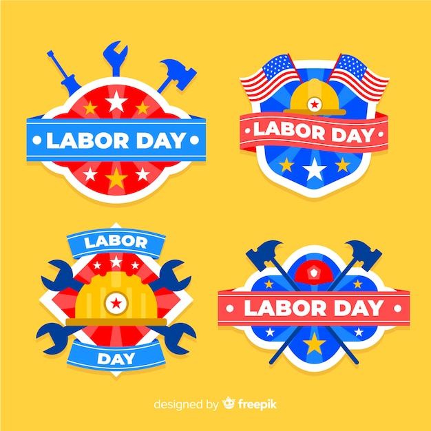 Free vector usa labor day badge collection in flat style