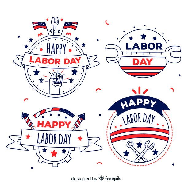 Free vector usa labor day badge collection in hand drawn style