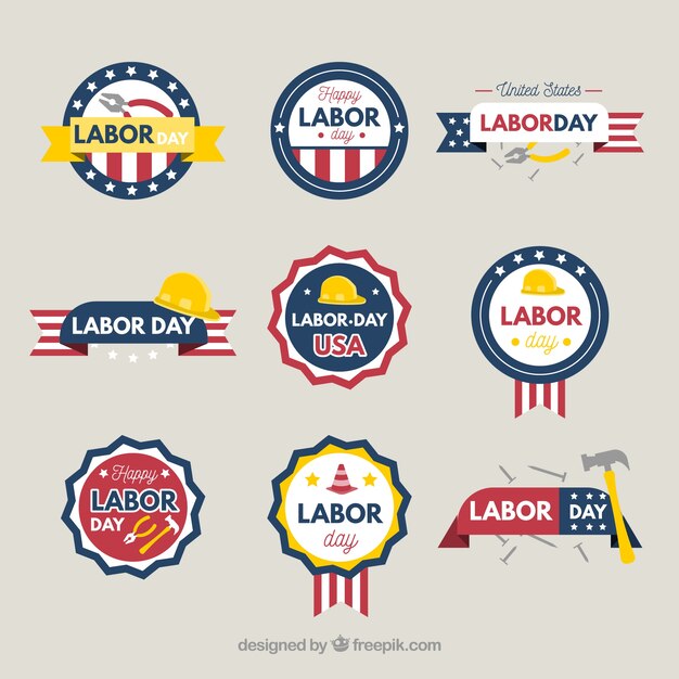 Usa labor day badge collection with flat design