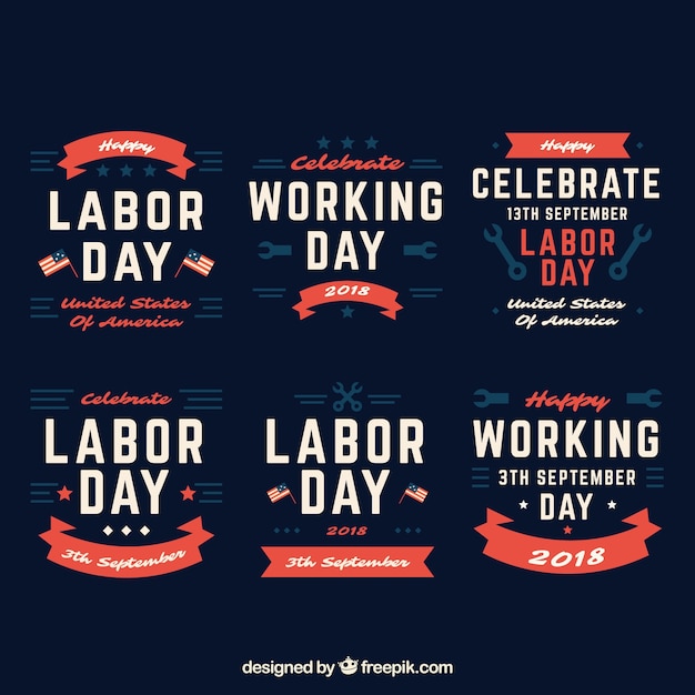 Usa labor day badge collection with flat design
