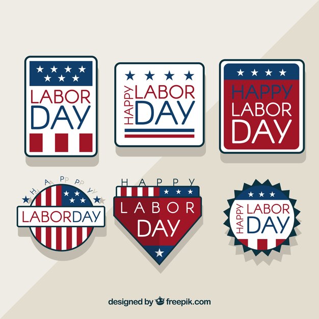 Vettore gratuito collezione di badge giornata del lavoro usa con stile vintage