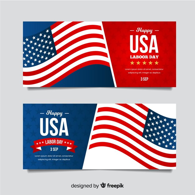 Usa labor day banners in flat style
