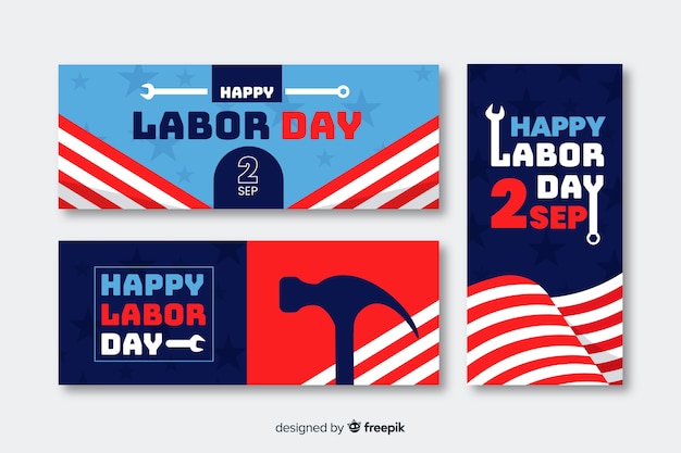 Free vector usa labor day banners in flat style