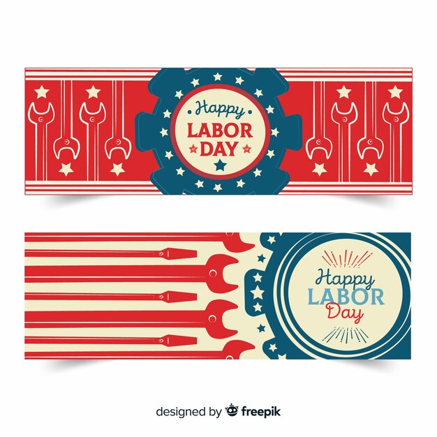 Free vector usa labor day banners in hand drawn style