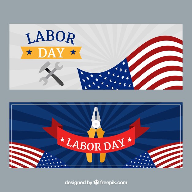 Free vector usa labor day banners with flat design