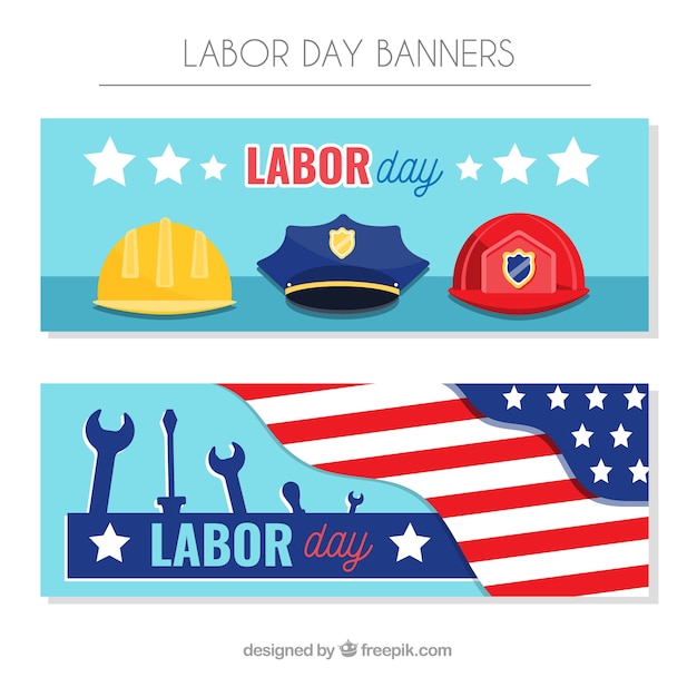 Free vector usa labor day banners with flat design