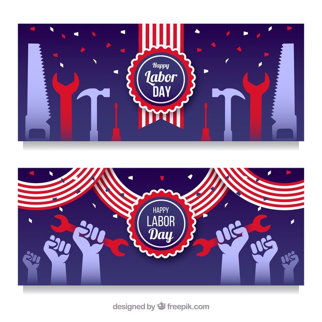 Free vector usa labor day banners with flat design