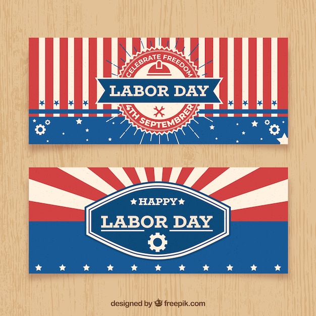 Free vector usa labor day banners with vintage style