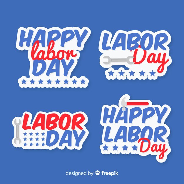 Usa labor day labels in flat style