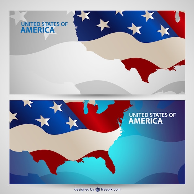 Usa maps with flag banners